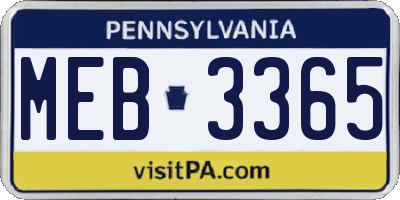 PA license plate MEB3365