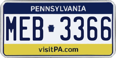 PA license plate MEB3366
