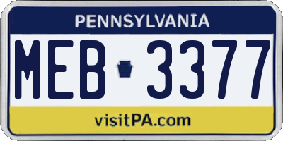 PA license plate MEB3377