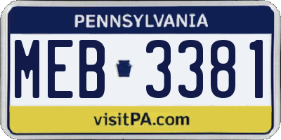 PA license plate MEB3381