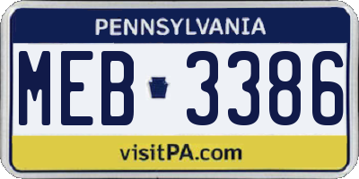 PA license plate MEB3386