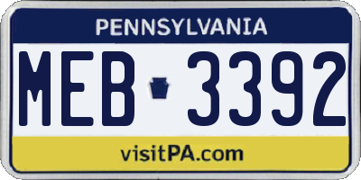 PA license plate MEB3392