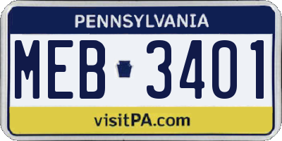 PA license plate MEB3401