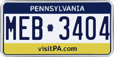 PA license plate MEB3404