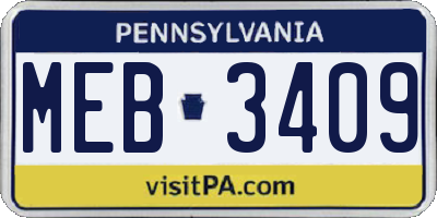 PA license plate MEB3409