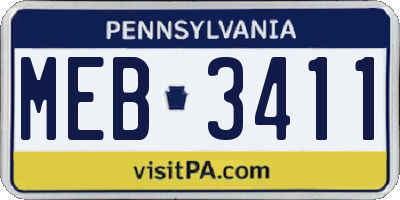 PA license plate MEB3411