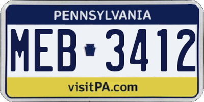 PA license plate MEB3412