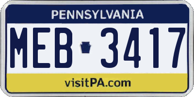 PA license plate MEB3417