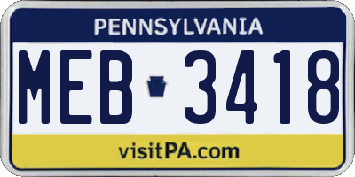 PA license plate MEB3418