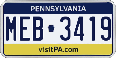 PA license plate MEB3419