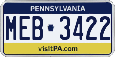 PA license plate MEB3422