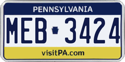 PA license plate MEB3424