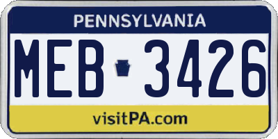 PA license plate MEB3426