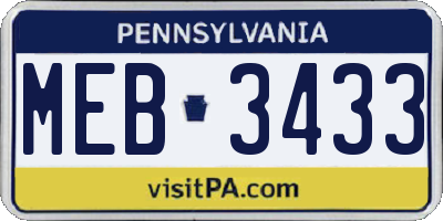 PA license plate MEB3433