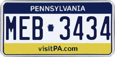 PA license plate MEB3434