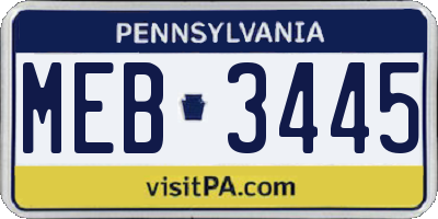 PA license plate MEB3445