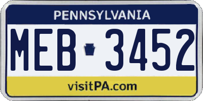 PA license plate MEB3452