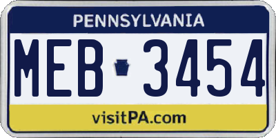 PA license plate MEB3454