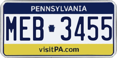 PA license plate MEB3455