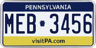 PA license plate MEB3456