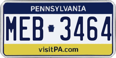 PA license plate MEB3464
