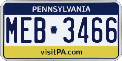 PA license plate MEB3466