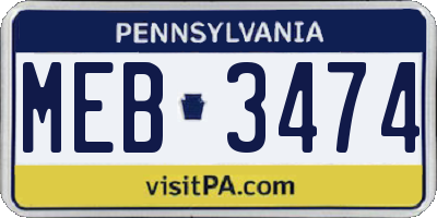 PA license plate MEB3474