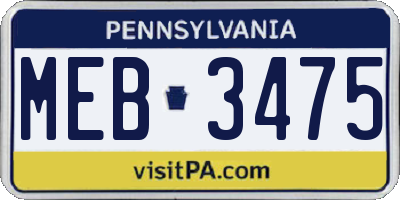 PA license plate MEB3475