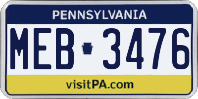 PA license plate MEB3476