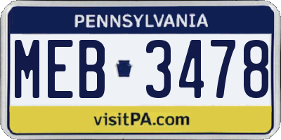 PA license plate MEB3478