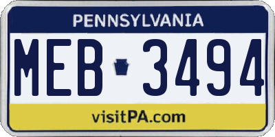 PA license plate MEB3494