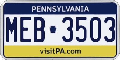 PA license plate MEB3503