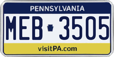 PA license plate MEB3505