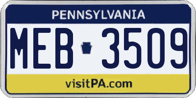PA license plate MEB3509