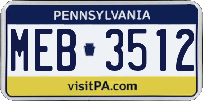 PA license plate MEB3512