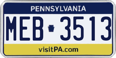 PA license plate MEB3513