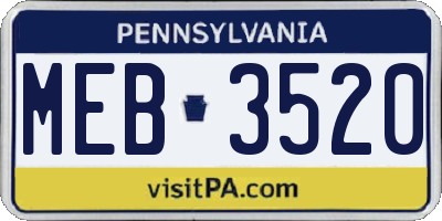 PA license plate MEB3520