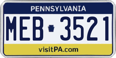 PA license plate MEB3521