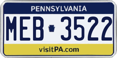 PA license plate MEB3522