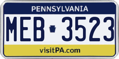 PA license plate MEB3523