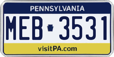 PA license plate MEB3531