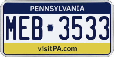 PA license plate MEB3533