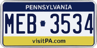PA license plate MEB3534