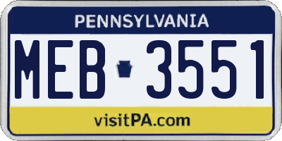 PA license plate MEB3551