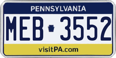 PA license plate MEB3552