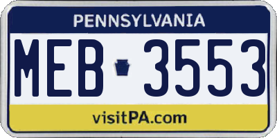 PA license plate MEB3553