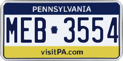 PA license plate MEB3554