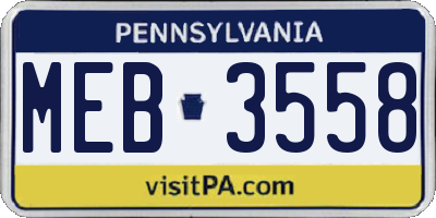 PA license plate MEB3558