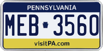PA license plate MEB3560