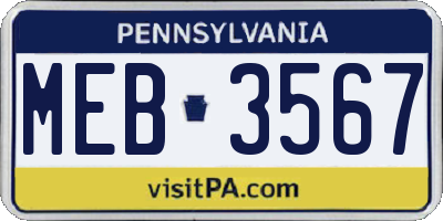 PA license plate MEB3567